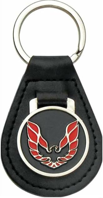 OER Leather Keychain Ring With Red Wings Up Bird For Pontiac Firebird and Trans AM, Black/Red
