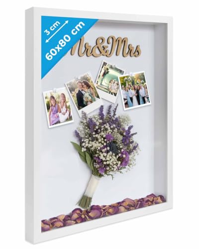 PHOTOLINI 3D Bilderrahmen zum Befüllen 60x80 Weiß groß, 3 cm tiefer...