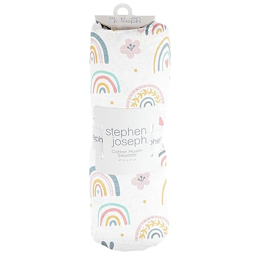 Image of Stephen Joseph Muslin Swaddle Blanket for Baby Girls and Boys, Newborn Receiving Blanket, 100% Cotton Wrap, 47 x 47 Inches