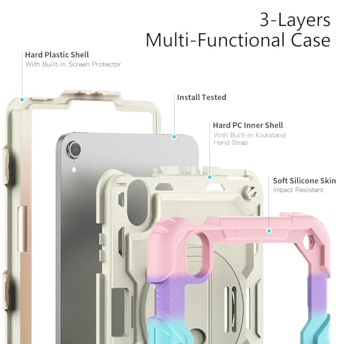 Antichoc iPad mini 7 coque robuste anti-chute avec bandoulière rose