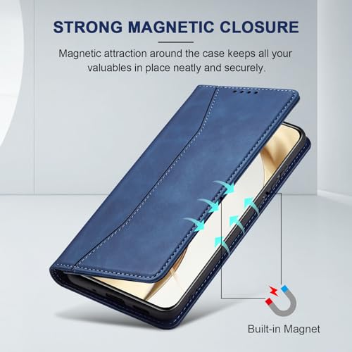 Image of Jasonyu Case for Honor 200, PU Leather Case, Book Type Flip Case with Cards and Wallet, Folding Stand, Magnetic Closure, Layer (Blue)