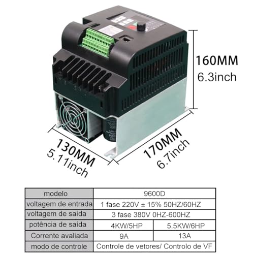 NFlixin Inversor de Frequência Inversor VFD de 4KW, 220V de Entrada e 380V de Saída, 8.5A Entrada Mo
