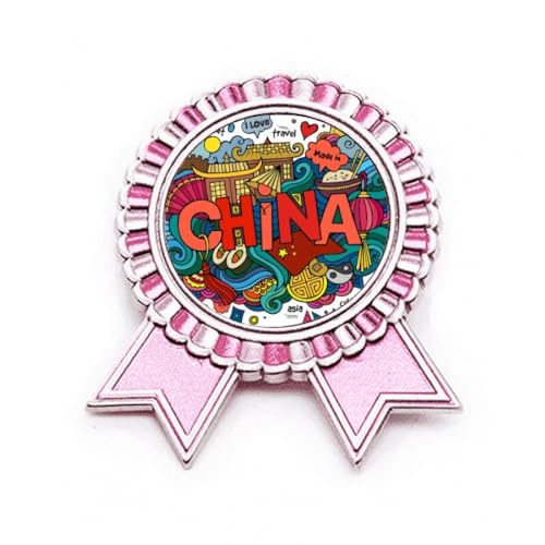 Badge de voyage chinois Asie rose en métal M pour sac à dos