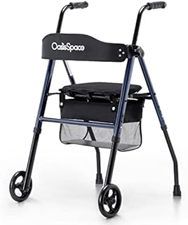 OasisSpace 2 Wheeled Rollator Walker with Seat,6” Front Wheels Walker for Senior,Adult Walker with Backrest & Storage Bag