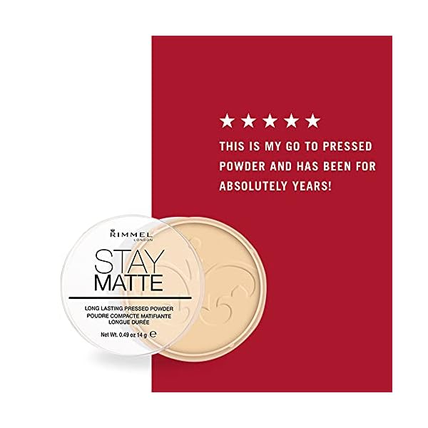 Rimmel London Stay Matte - 001 Transparent - Pressed Powder, Lightweight, High Coverage, Shine Control, 0.49oz