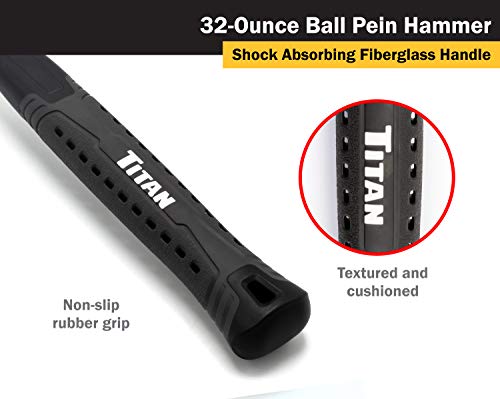 Titan 63024 32oz Ball Pein Hammer, Forged Steel Head, 14.5" Shock Absorbing Fiberglass Handle with Textured Rubber Grip - Image 4