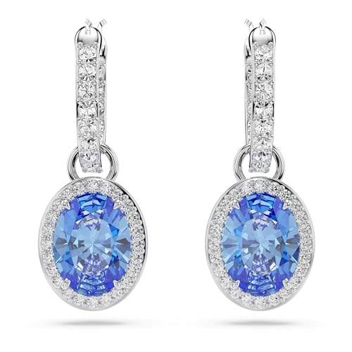 Swarovski Pendants d'oreilles Constella ornés d'une pierre bleue et d'un pavage de cristaux incolores, en métal rhodié