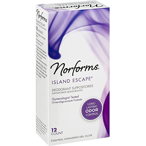Image of Norforms Feminine Deodorant Suppositories, Long Lasting Odor Control, Island Escape Scent, 12 Count (Pack of 9)