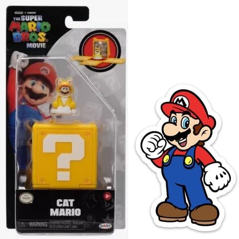 1.25 inch Mini Figure with Question Block with Sticker Combo Pack (Cat Mario)