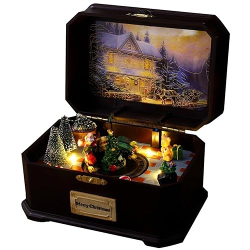 クリスマスオルゴール、列車人形回転オルゴール、LEDライト付き 8曲自動ループ USBと電池給電 クリスマス置物飾り クリスマスプレゼント(回転する列車)