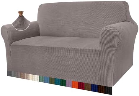 Granbest High Stretch Sofabezug Moderne Sofaüberwurf Jacquard Elastische Sofahusse für Wohnzimmer Protector für Hunde Haustiere (2 Sitzer, Taupe)