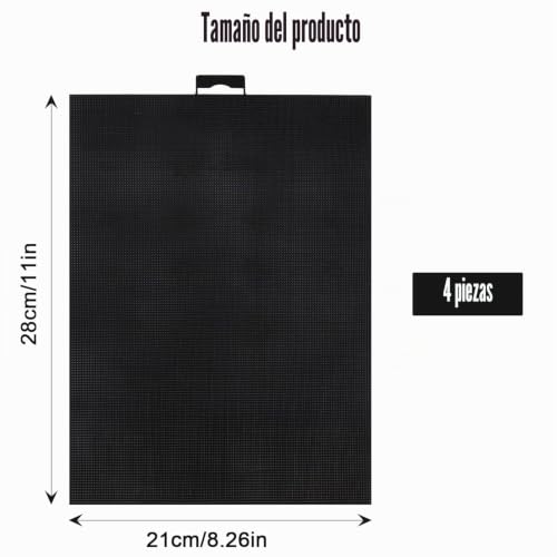 Miniatura 2 de 4 Piezas De Lona De Malla De Plástico, 14 Ct Hojas De Lona De Malla De Plástico Negro Canvas Lona De Plástico Para Bordados Manualidades Proyectos De Ganchillo 28x21cm