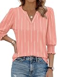 Desol Bluse Damen, 3/4 Arm Lässiges Hemd mit V Ausschnitt   Elegante Tunika Tops Lässig Oberteile für Frühling & Herbst