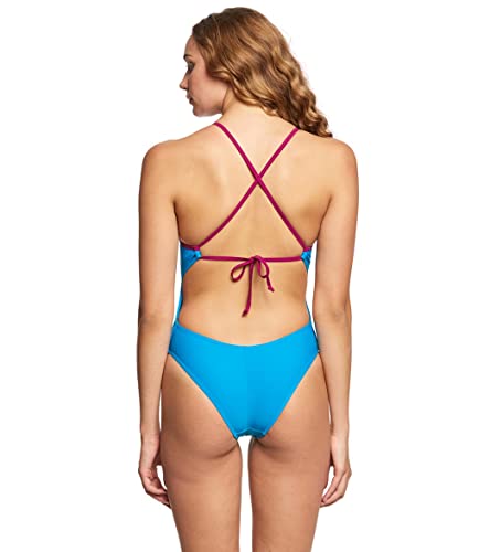 Sporti Tie Back One Piece Swimsuit - Bright Blue/Magenta - 26 #TOP9