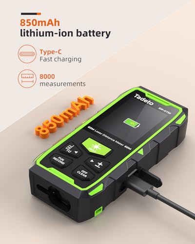 Tadeto Dual Laser Measuring Tool, 393FT/120M Bilateral Laser Measurement Tool Backlit LCD Display, Rechargeable Laser Measure with Ft/in/M Multiple Units Length/Area/Volume/Angle - Thumbnail 3