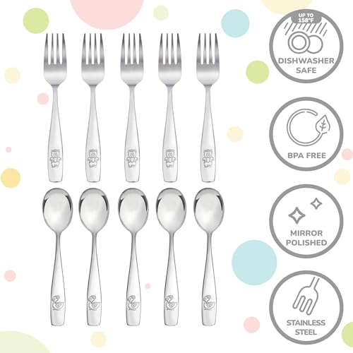Plaskidy Kids Silverware Stainless Steel Set Of 10 Toddler Utensils Forks And Spoons - Dishwasher Safe Kids Flatware Set Children'S Safe Cutlery Set thumb #1