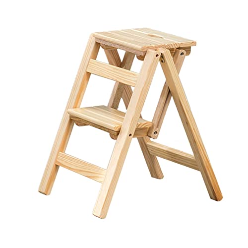 GAXQFEI Gradini Pieghevole 2 Gradini/3 Gradini in Legno Massello Portatile Multiuso Casa Officina/Colore del Legno/Due Piani