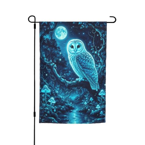 TWYGTEE Garden Flag Magical Blue Owl Moonlit Forest Mushrooms