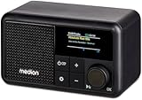 MEDION S66822 Tragbares Mini DAB+ Radio mit Bluetooth (Akku mit bis zu 6,5 Stunden, klein, dimmbares Farbdisplay, Teleskopantenne, Sleeptimer, Wecker, Snooze, AUX, USB-C) schwarz