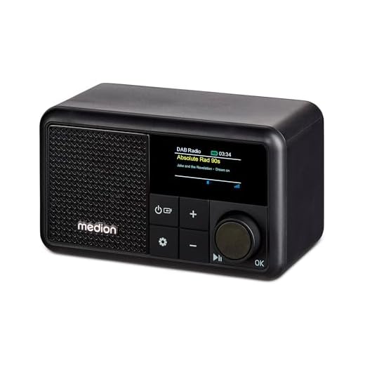 MEDION S66822 Tragbares Mini DAB+ Radio mit Bluetooth (Akku mit bis zu 6,5 Stunden, klein, dimmbares Farbdisplay, Teleskopantenne, Sleeptimer, Wecker, Snooze, AUX, USB-C) schwarz