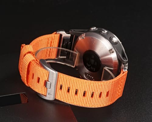 Image of HEMSUT Premium Nylon Watch Band for Garmin Quick Fit Watch - 20 /22 /26mm, Glossy Durable Non-Taper Strap with Tang Buckle Military Strap for Fenix Forerunner Approach MARQ Epix Tactix Quatix D2 Series
