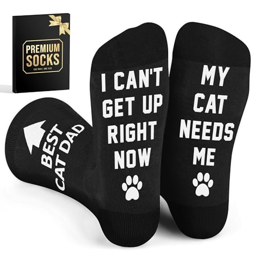 Funny Socks for Men - Ideal Cat Dad Gifts and Fathers Day Presents Comical Black Cat Lovers Unique gifts for Mom and Dad Christmas Gift Warm and Humorous