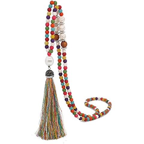 Tanyoyo Boho Beads Necklaces Chakra Statement Long Chain Tassel Necklace Jewerly Handmade Fashion Jewelry (Beads Necklaces, Multi-color mixing) Cover