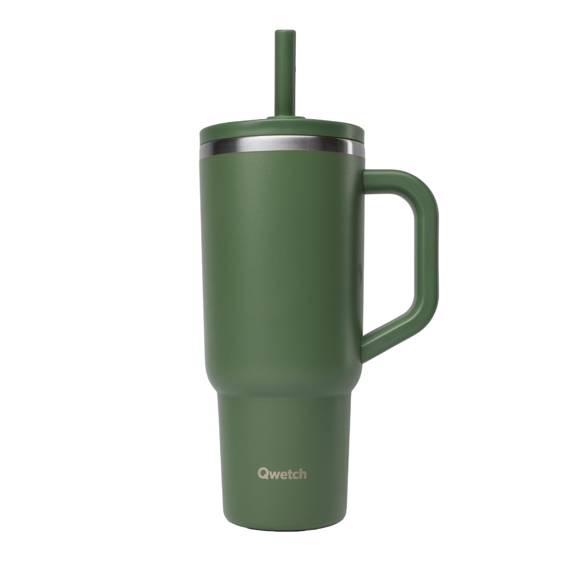 Tumbler Isotherme QWETCH 900ml Kaki en Inox Recyclé avec Paille et Anse