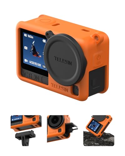 TELESIN Étui de Protection en Silicone pour DJI Osmo Action 6 avec Cache Objectif & Cordon, Étui Anti-Chocs Anti-Rayures Lavable Anti-Dérapant Anti-Poussière, Accessoire pour Action 6 (Orange)