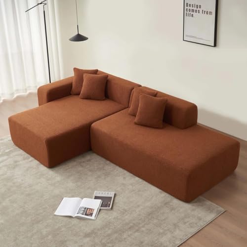 Image of Modern Classic L Shape Sectional Sofa Set, Chesterfield Style 4 Seater Sofa Set with Pillows for Living Room, Bedroom and Office and Hallway Colour (Brown L-S)