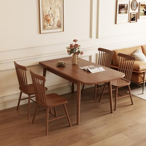 Image of Solid Wood Extendable Dining Table for 4-8, 47.2 inch to 70.8 inch Expandable Table, Easy Assembly Extendable Dining Room Table, 3-in-1 Design, Ideal for Dining Room, Kitchen, Living Room (Walnut)