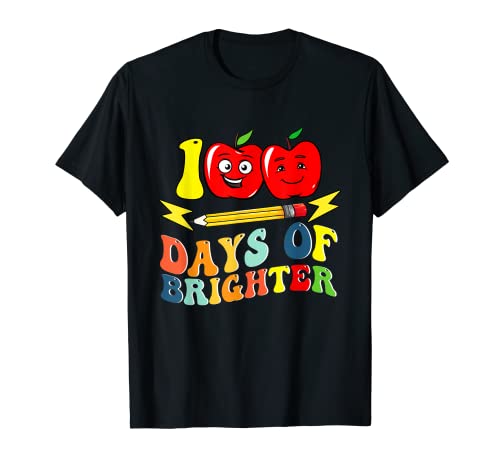 100 Days Brighter Retro Happy 100th Day Of School Teacher Camiseta