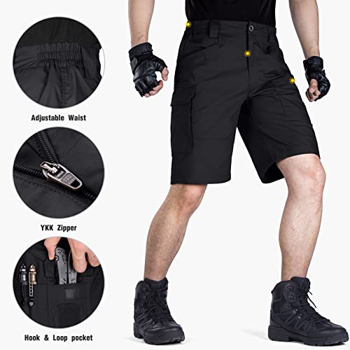Free Soldier Men's Hiking Tactical Cargo Shorts Multiple Pockets Waterproof Shorts Outdoor Fishing Camping Shorts Black 34W X 11L #TOP4