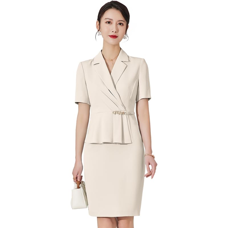 aegyo Women's Korean Short Cream Dress – Quality Chic Clothing – Summer Winter Casual Formal Office and Evening