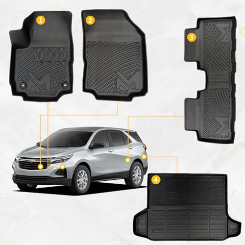 Image of TPE Automotive Floor Mats & Cargo Liner Custom for 2018-2024 Chevy Equinox (Not for EV) & GMC Terrain, All Weather Cover Protection Waterproof Black Floor Liner Front & Rear Row Full Set Car Mats, 4p