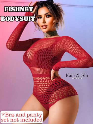 Image of Kaei&Shi Sexy Hollow Rave Outfits, Fishnet Bodysuit Fits US Women Sizes 0-18, Sheer Lace Glow Party Tops Festival Mesh