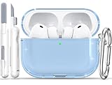 Picture of RFUNGUANGO AirPods Pro 3 Case Clear, Soft TPU Transparent with Cleaning Kit & Keychain, Compatible with Magsafe, Compatible Apple AirPods Pro 3rd (2025) Generation Protective Case, Blue