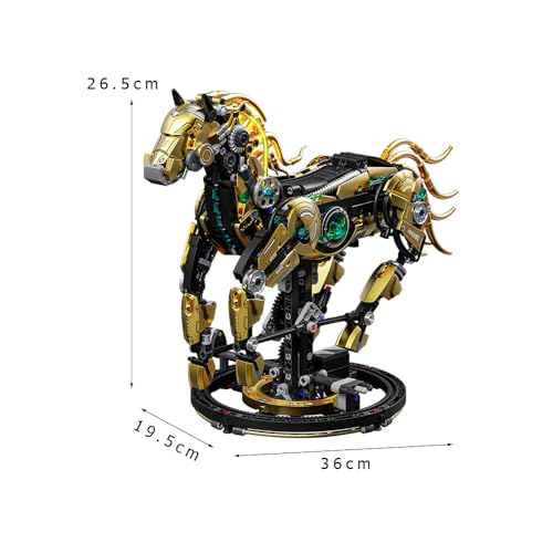 Image of SKY LINE OCEAN Mechanical Horse Building Set with LED Light (1055+ PCS) - Steampunk Robotic Animal Model, Poseable STEM Construction Kit, Compatible Bricks Collectible Display Gift for Ages 14+