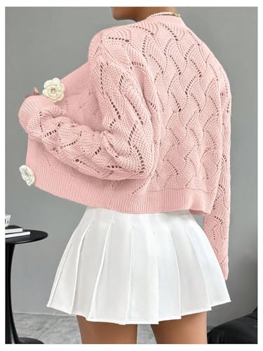 GORGLITTER Women's Button Up Cropped Cardigan Floral Fall Sweaters Long Sleeve Knit Crochet Tops Dressy Jackets2