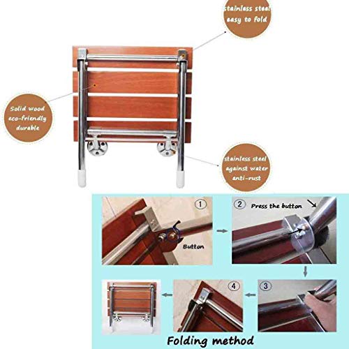 Taburete de ducha plegable de pared, asiento plegable de madera con diseño antideslizante y patas de acero inoxidable, ideal para personas mayores y discapacitadas