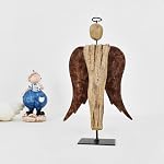 K KILIPES 825 H Wooden Angel Statue Primitive Farmhouse Decor Wood and Metal Angel Figurine Tabletop Ornament Hand Carved Angel Sculpture Home Decor 2