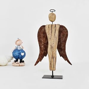 K KILIPES 8.25" H Wooden Angel Statue Primitive Farmhouse Decor Wood and Metal Angel Figurine Tabletop Ornament Hand Carved Angel Sculpture Home Decor (2) K KILIPES 825 H Wooden Angel Statue Primitive Farmhouse Decor Wood and Metal Angel Figurine Tabletop Ornament Hand Carved Angel Sculpture Home Decor 2