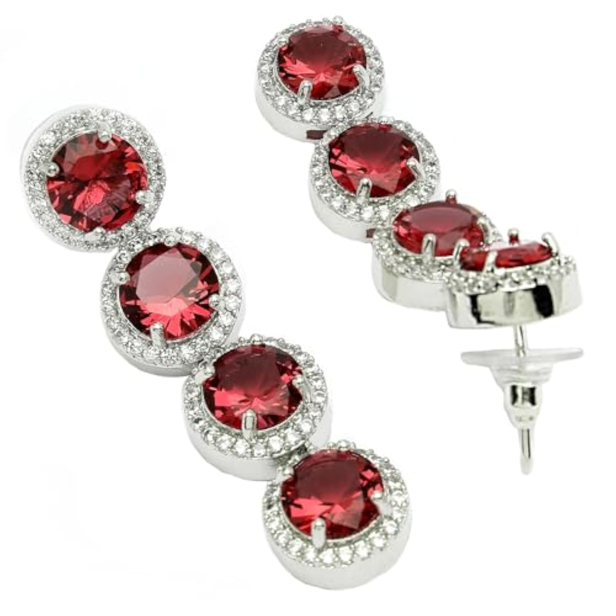 Women's Elegant Rhodium Plated American Diamond Studded Drop Earrings