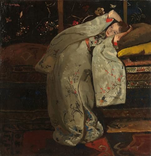 Cuadro decorativo Ragazza in kimono bianco, pintura artística de 60x90cm