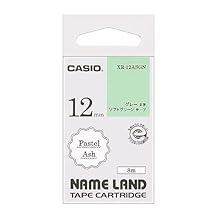 Casio XR-12ASGN Label Writer Nameland Pastel Ash Tape, 0.5 inches 12 mm, Soft Green with Gray Letters