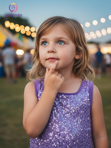 WELAKEN Girls' Sequin Dress A-Line Sleeveless Sparkly Gown Party Dresses with Faux Fur Trim3