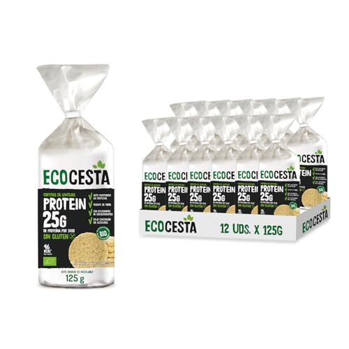 ECOCESTA MEJOR CADA DIA, Pack de 12 Unidades de 125 g de Tortitas Ecológicas de Lentejas, 25g Proteína, Sin Gluten, Aptas para Veganos, Fuente de Proteínas y Fibra, Bajo en Azúcares