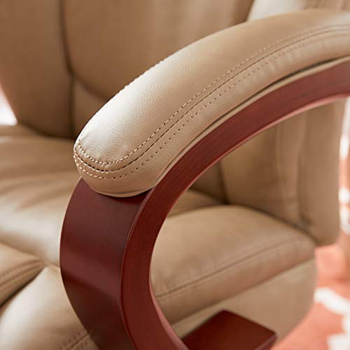 La-Z-Boy Miramar Executive Office Chair with Memory Foam Cushions, Brown Wooden Arms and Base, Beige