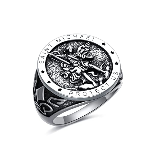 Seiyang St Michael Ring For Men Sterling Silver Saint Michael Ring San Miguel The Great Protector Archangel Figurine Ring Protection Jewelry Fathers Husband Boyfriend Gift (6) #TOP28