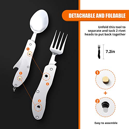 image for Camping Utensil HIKENTURE 4-In-1 Stainless Steel Fork Knife Spoon Bott